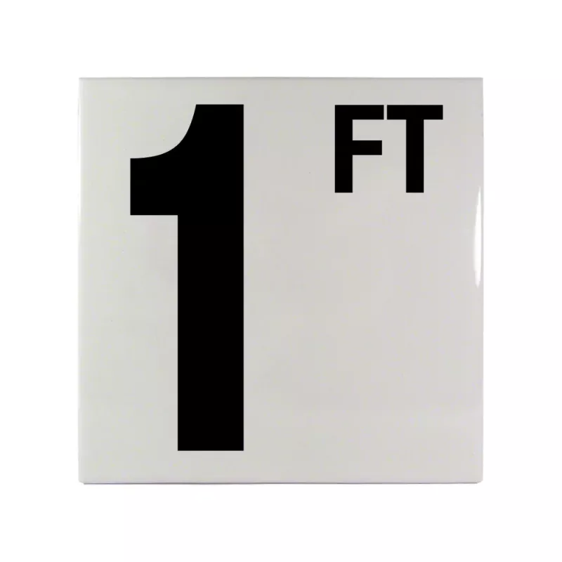 1 FT Ceramic Smooth Tile Depth Marker 6 Inch x 6 Inch with 5 Inch Lettering
