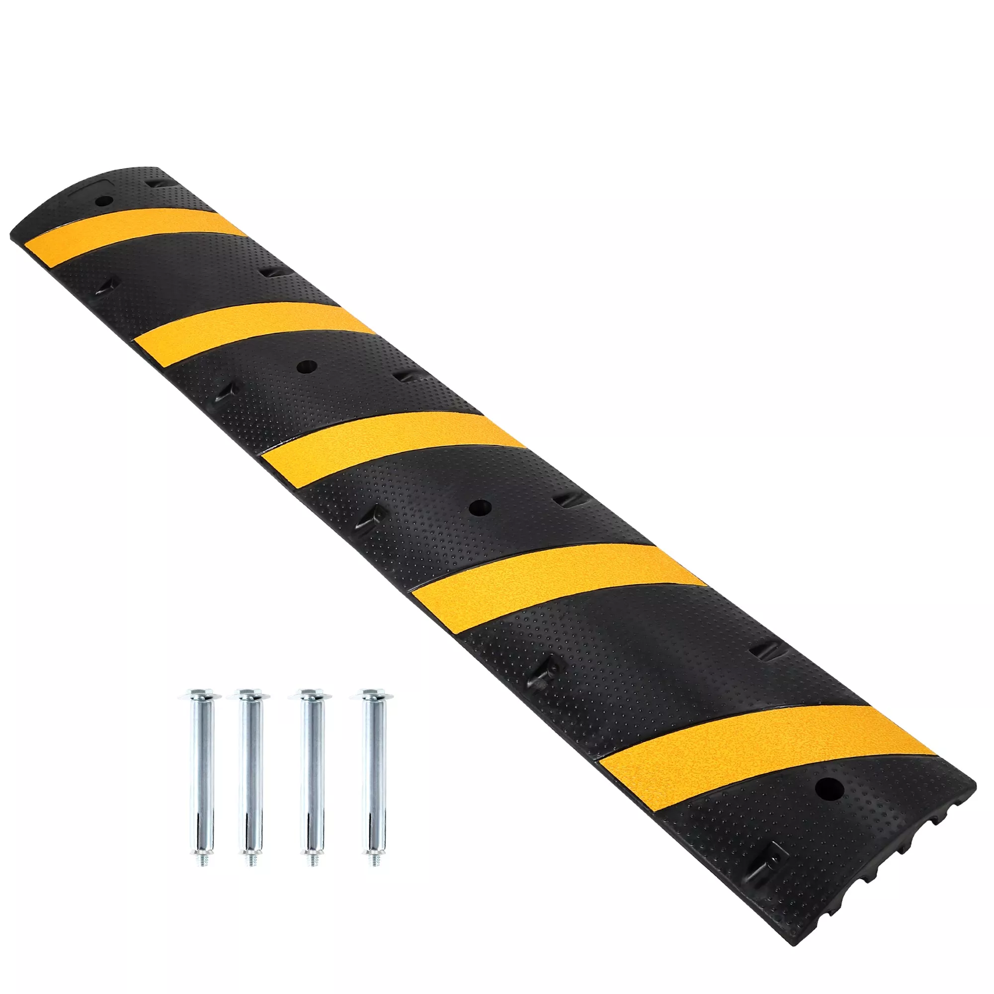 1-Pack 6FT Rubber Speed Bumps, 22,000 lb Capacity, 2-Channel Cable Protector Ramps with Mounting Hardware, Black & Yellow