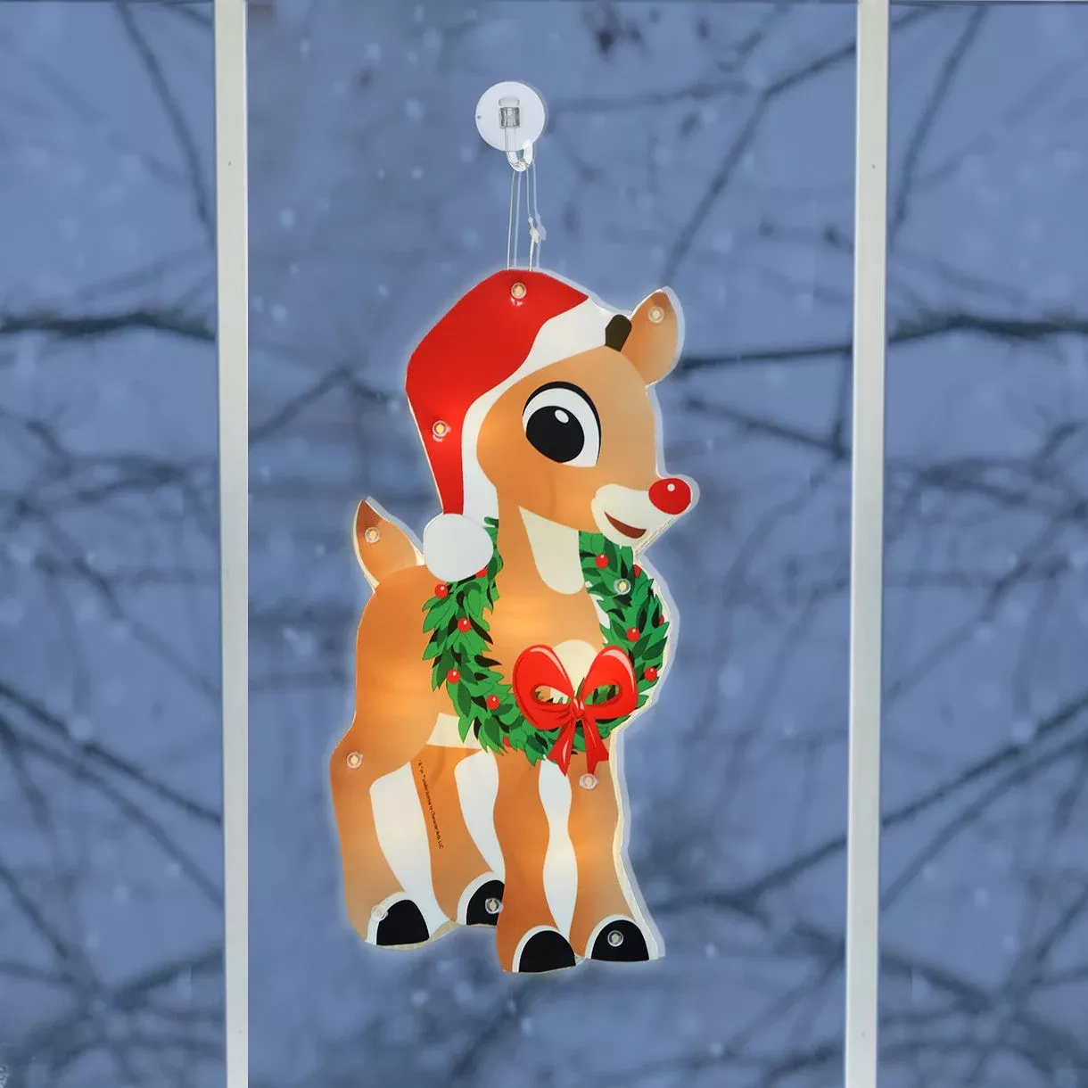 12″ Christmas Rudolph LED Holiday Window Hanging