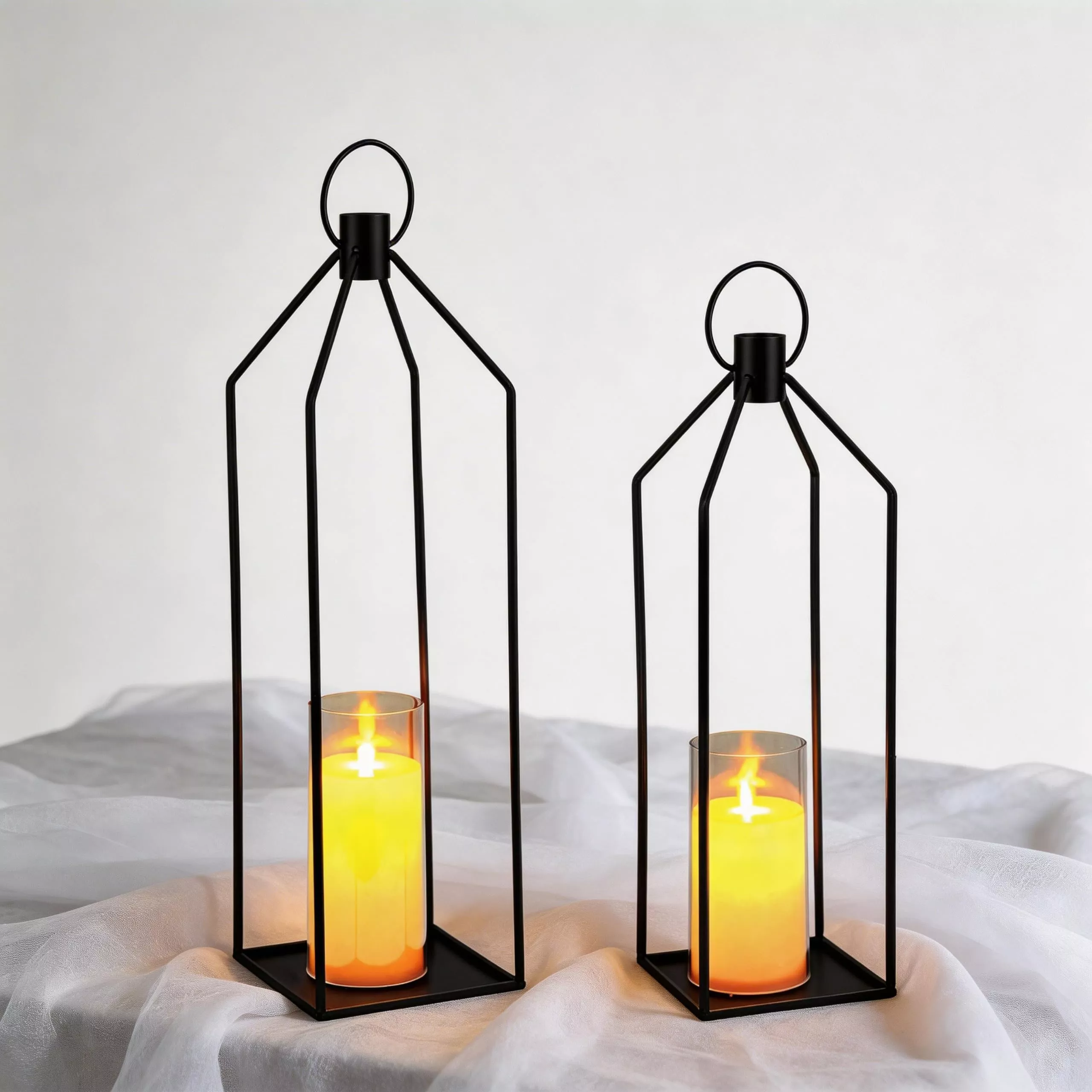 19” 22” Decorative Candle Lanterns with Remote Metal Lanterns Decor for Christmas Weddings Anniversaries Black