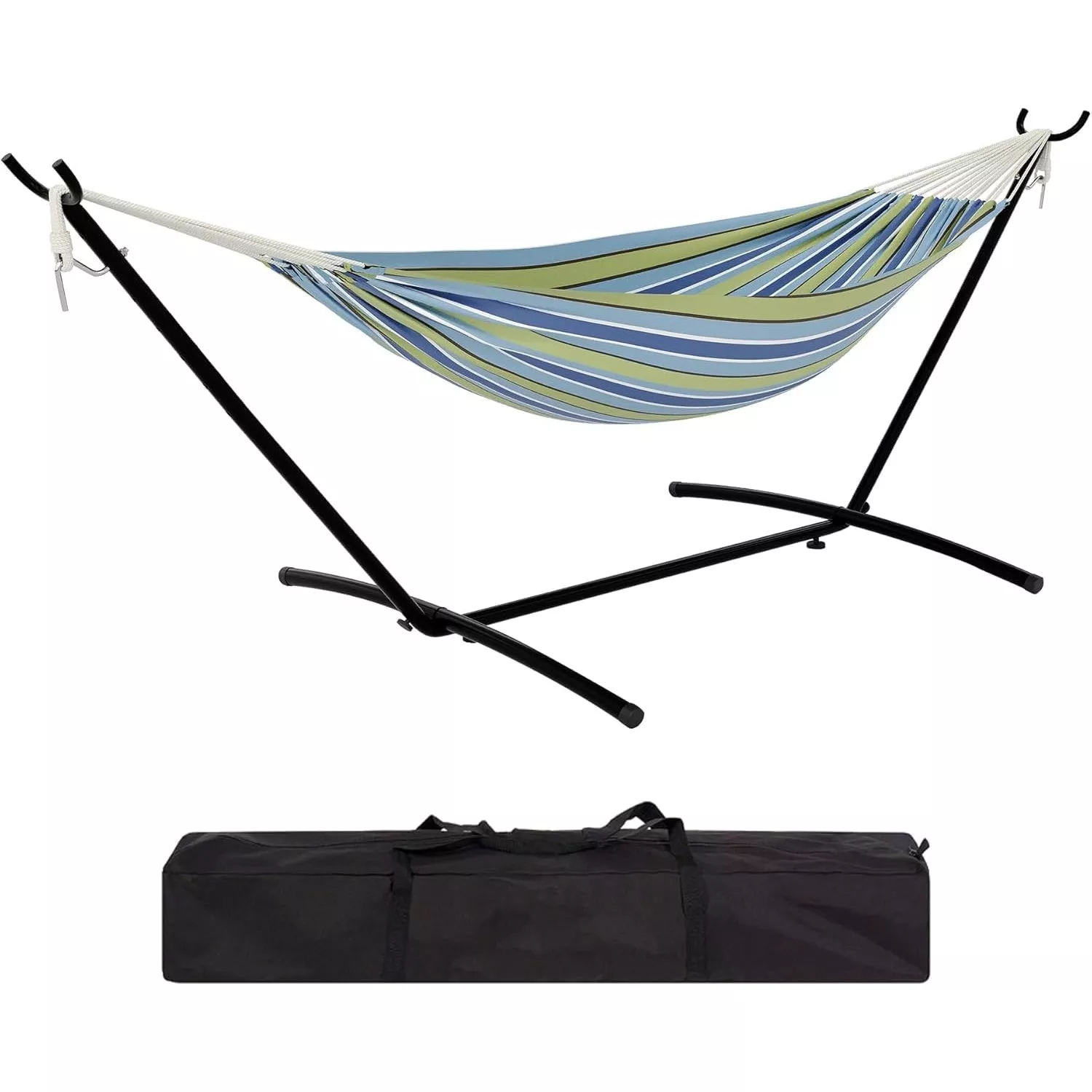 2-Person Double Hammock with Stand, 450 LBS Capacity, Portable Steel Frame, Quilted Pad, Pillow & Carry Bag for Patio, Backyard, Camping & Beach
