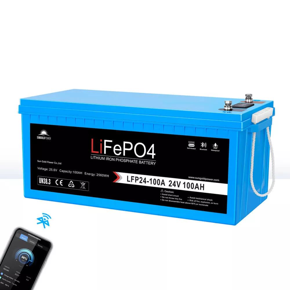 24V 100Ah LiFePo4 Deep Cycle Lithium Battery Bluetooth / Self-Heating / IP65