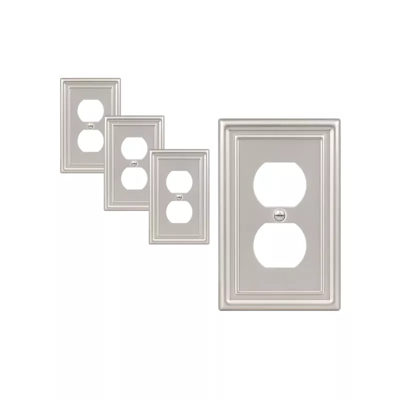 4-Pack Metal Wall Plates, Brushed Nickel Outlet Cover, Duplex Face Plates for Electrical Outlets-HDWP01A