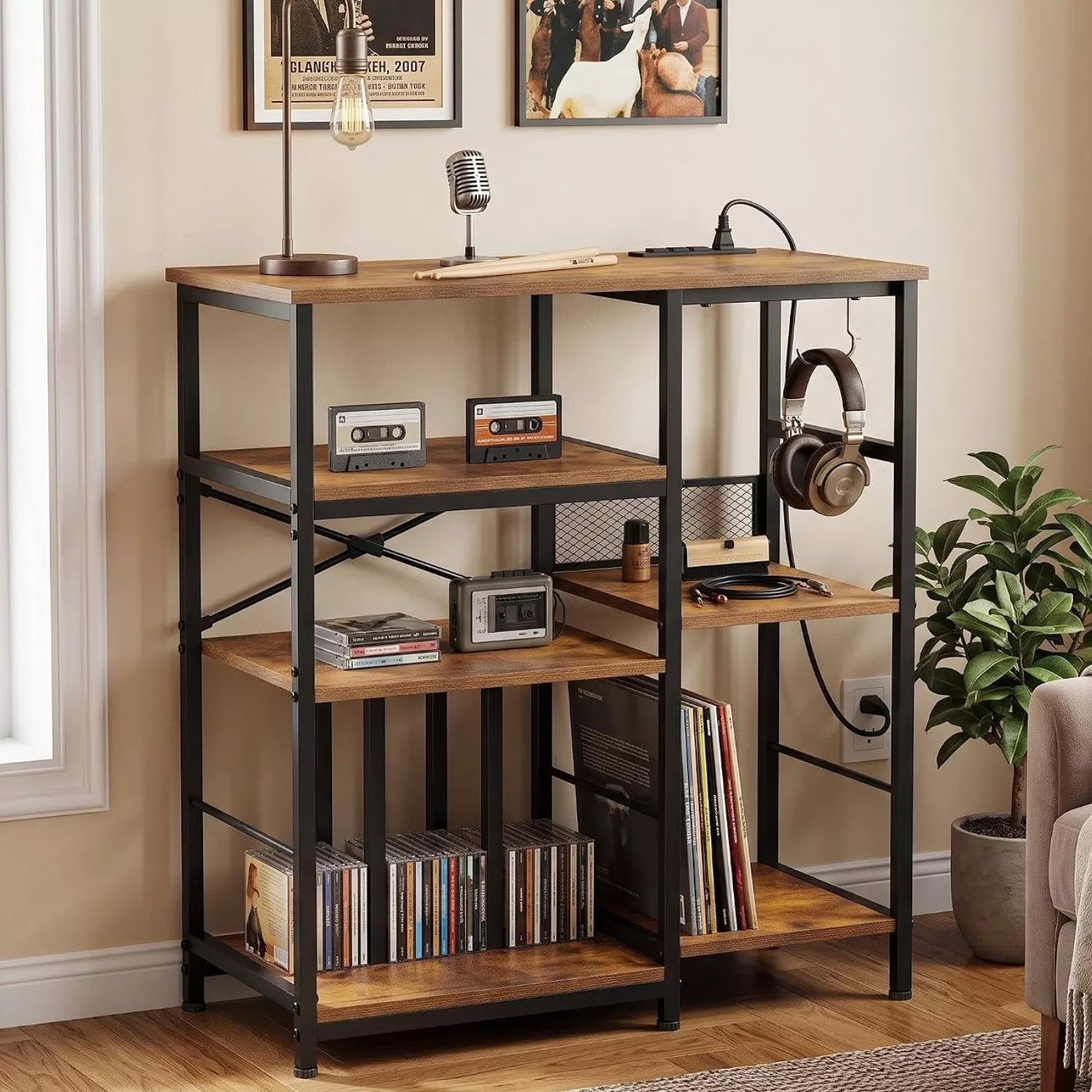 4-Tier Record Player Stand & Media Console for Living Room – Holds 300+ Vinyl Records, Fits 7/10/12 in vinyl records – Color: Sunset Cloud