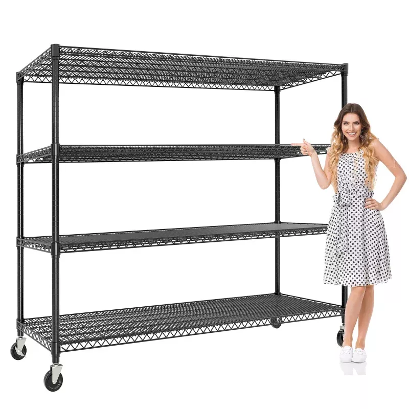 59″W23.9″D73.8″H” Heavy Duty Storage Shelves, 4-Tier 2640 lb Garage Rack with Wheels