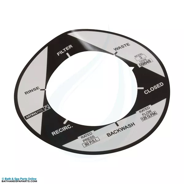 Astral Pool 2" Multiport Valve Label 6 Position (09848R0201)
