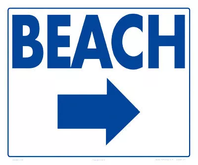 Beach Arrow Right Sign – 12 x 10 Inches on Styrene Plastic