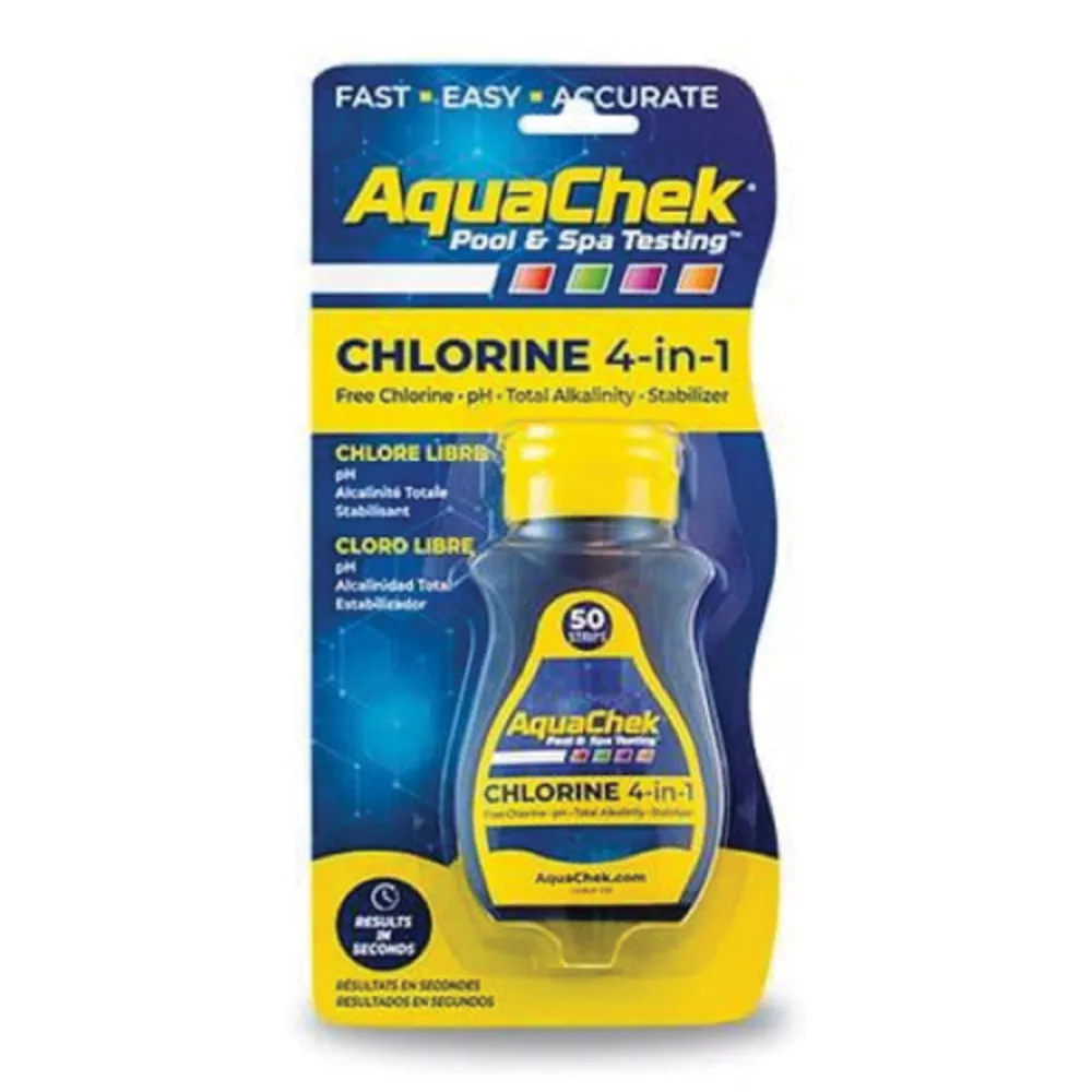 Chlorine Test Strips | AquaChek | Yellow 4-In-1 | 50 Count | Fast Acting Balancer