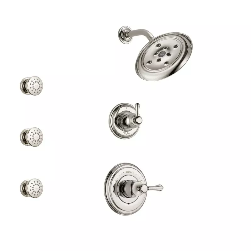 Delta Cassidy Polished Nickel Finish Shower System with Control Handle, 3-Setting Diverter, Showerhead, and Hand Shower with Slidebar SS14972PN2