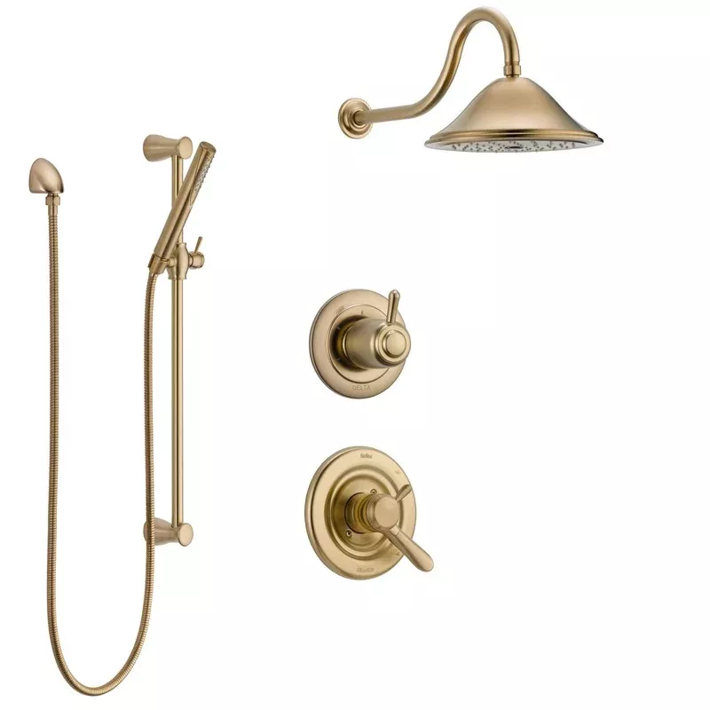 Delta Lahara Champagne Bronze Finish Shower System with Dual Control Handle, 3-Setting Diverter, Showerhead, and 3 Body Sprays SS1738CZ6