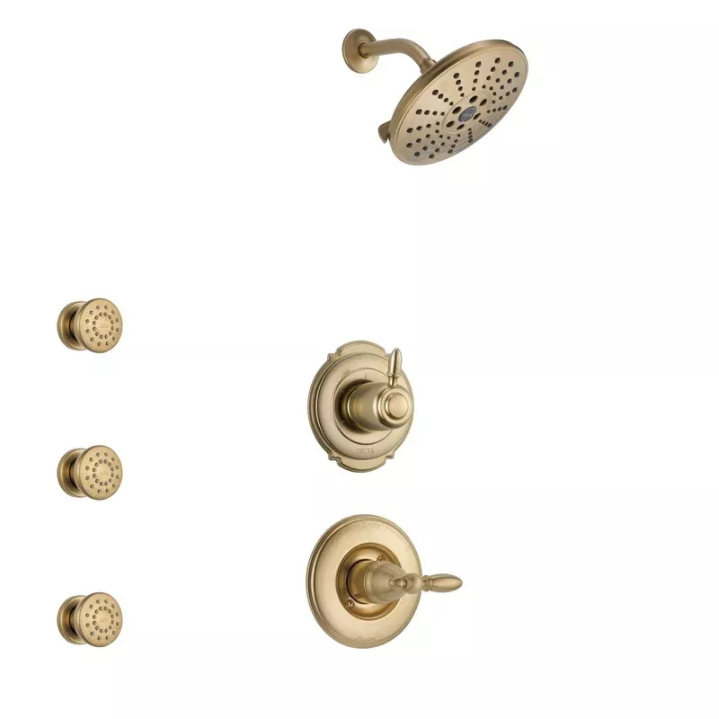 Delta Victorian Champagne Bronze Finish Shower System with Control Handle, 3-Setting Diverter, Showerhead, and Hand Shower with Slidebar SS1455CZ5