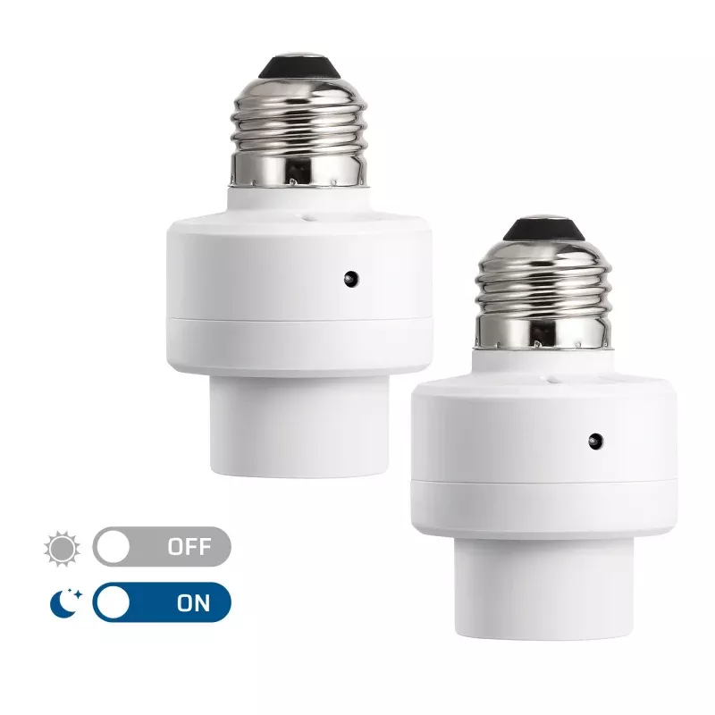 Dusk to Dawn E26 Light Sockets with Time and Automatic Photocell Sensor, Light Socket Adapter for Candelabra, Porch Light (2 Pack)-HSLS02B
