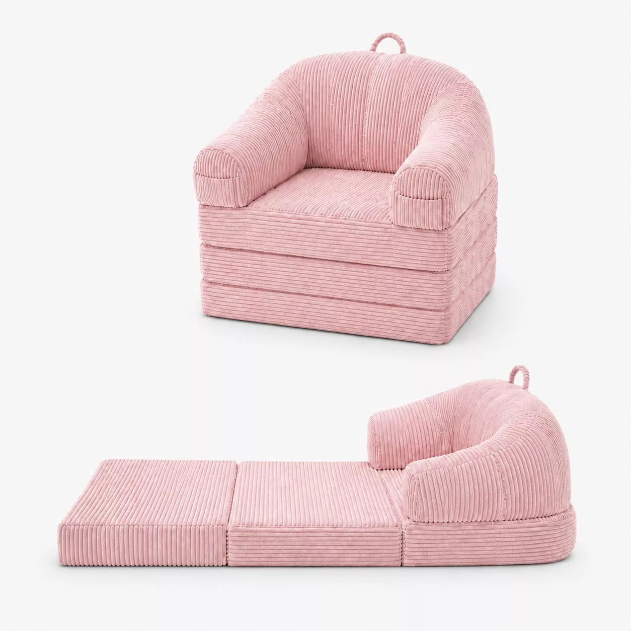 Folding Floor Couch Convertible Sofa Sleeper Chair with Backrest, Chenille Fabric, U-Shaped Armrest, Reinforced Base, Carry Handle, Gray, Living Room Bedroom
