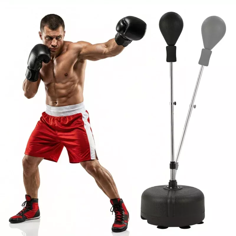 Free Standing Punching Bag with Stand, Height Adjustable 49″-61″ Reflex Boxing Speed Ball Set, Heavy Duty Speed Bag with Suction Cup Base for Adults & Teens Fitness Gym, Black