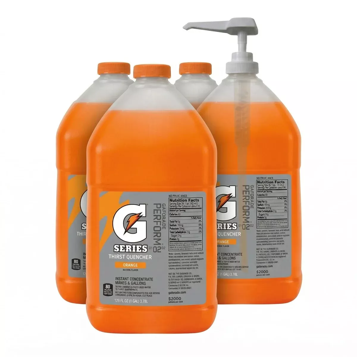 Gatorade Liquid Concentrate Drink Mix, Thirst Quencher Orange, 1 Gallon Bulk Sports Drink Syrup, Case of 4 – Total 4 Gallons with Dispenser Pump
