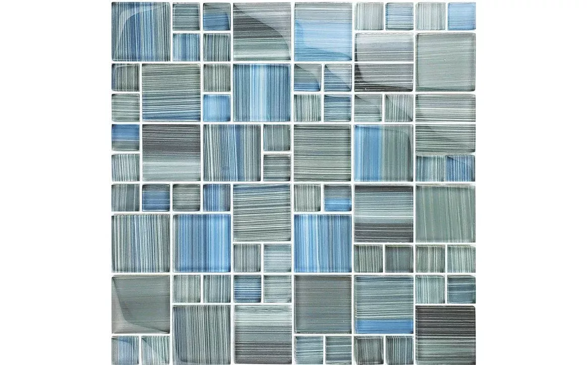 GW8M2348B9 Mixed Size Watercolors Glass Tile Blends Steel Blue Gray