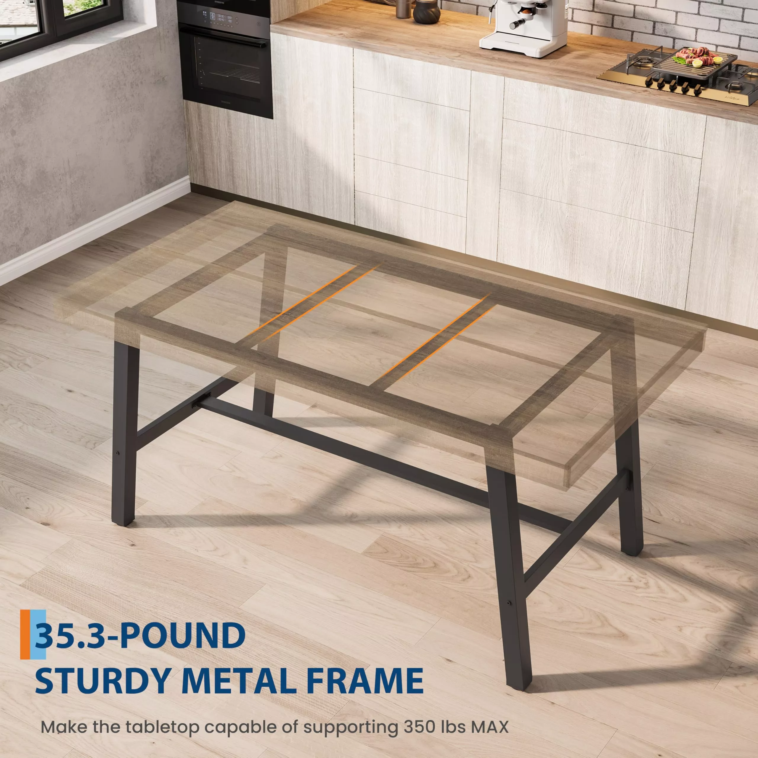 Industrial Rustic Dining Table for 2-6Sturdy Wood Top & Metal FrameSpace-Saving Rectangular TableEasy AssemblyIdeal for Apartment, Home OfficePear Wood Color 1400