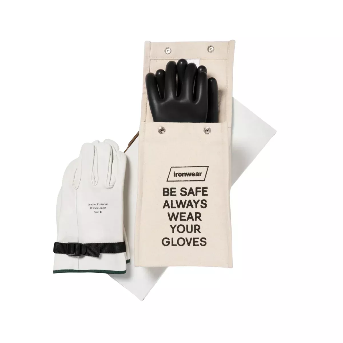 Ironwear Class 0 Insulated Electrical Gloves – 1000V AC, 1500V DC Rubber Electrical Gloves with Leather Protectors, Bag – ASTM D120 NFPA 70E Electric Glove for Power Crew, and Utility Workers, Black