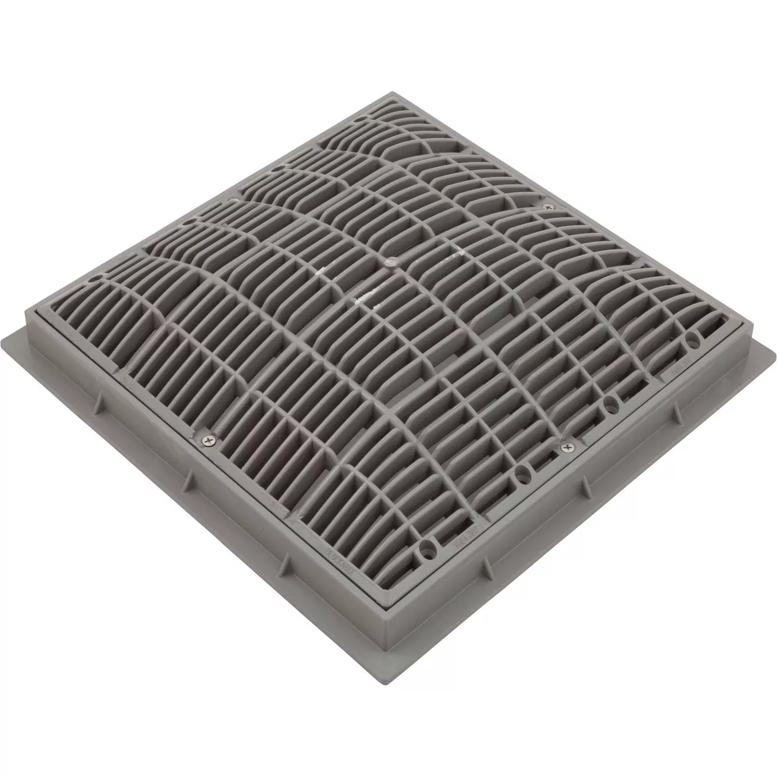 Main Drain Grate, Waterway, 12" x 12" Square, w/Frame, Gray : 640-4727 V