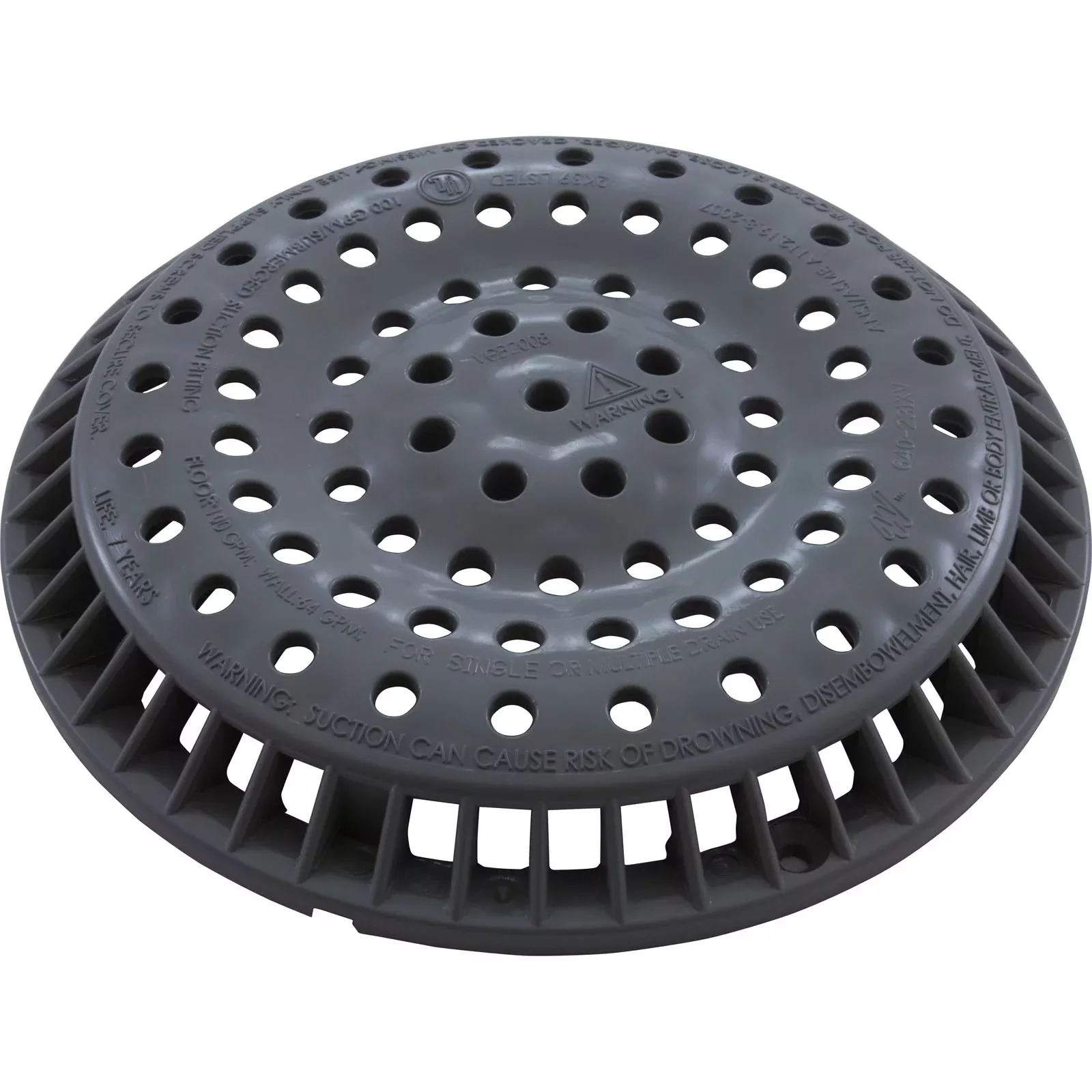 Main Drain Grate Waterway Anti Vortex 8" Round Gray 642-2157 V