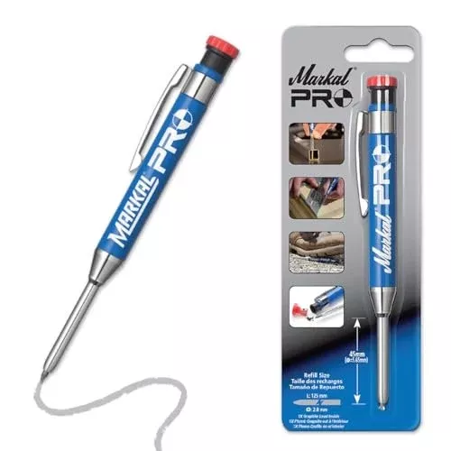 Markal 96270 – Markal PRO Holder with 1 Graphite Lead, Built-in Sharpener, 1 Click Advance, Heavy-Duty Metal Barrel Construction & Extended Needle-Nose Tip for Use in Toughest Jobs