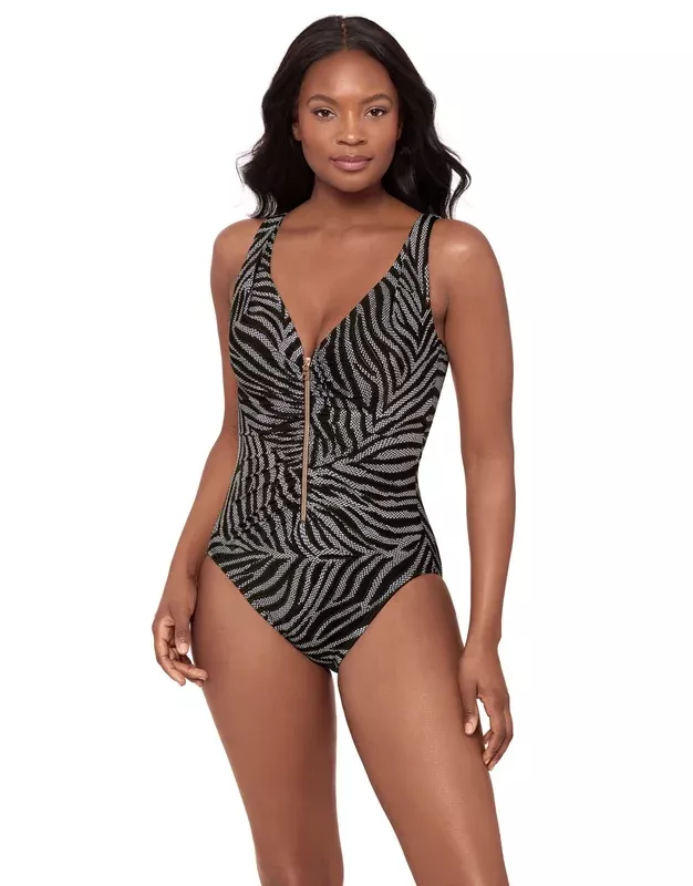 Miraclesuit Zirconic Zipt Swimsuit – Black/White