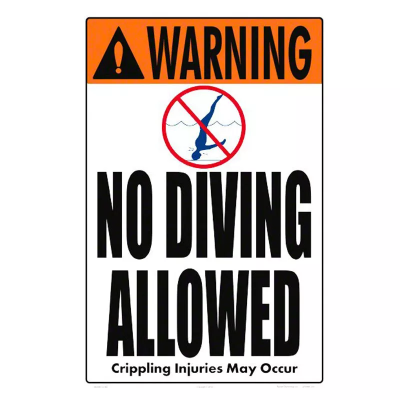 NO DIVING ALLOWED SIGN 12″ X 18″ HEAVY DUTY PLASTIC