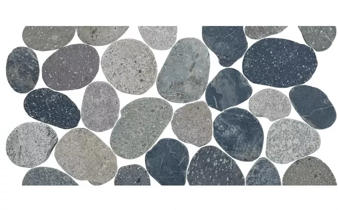 NPT 6" x 11 3/4" River Rocks Cobble Pebble Waterline Tile Grey RVK-JAVA BLEND BDR