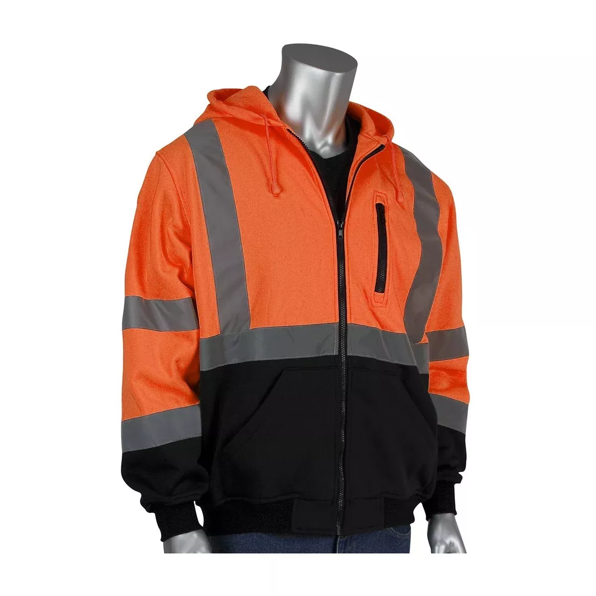 PIP 323-1370B Orange 3XL Polyester Fleece Cold Condition Sweatshirt – 3 Pockets – Attached Hood – Fits 56 in Chest – 32.3 in Length – 616314-18578 [PRICE is per EACH]