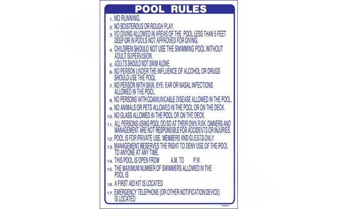 PoolStyle 24" x 36" Vertical POOL RULES Sign (NC) 2436NCP