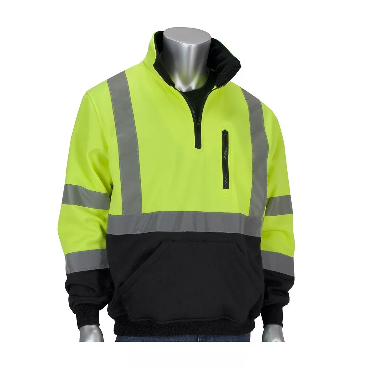 Protective Industrial Products ANSI Type R Class 3 Quarter-Zip Pullover Sweatshirt with Black Bottom 323-1330B Hi-Vis Yellow M