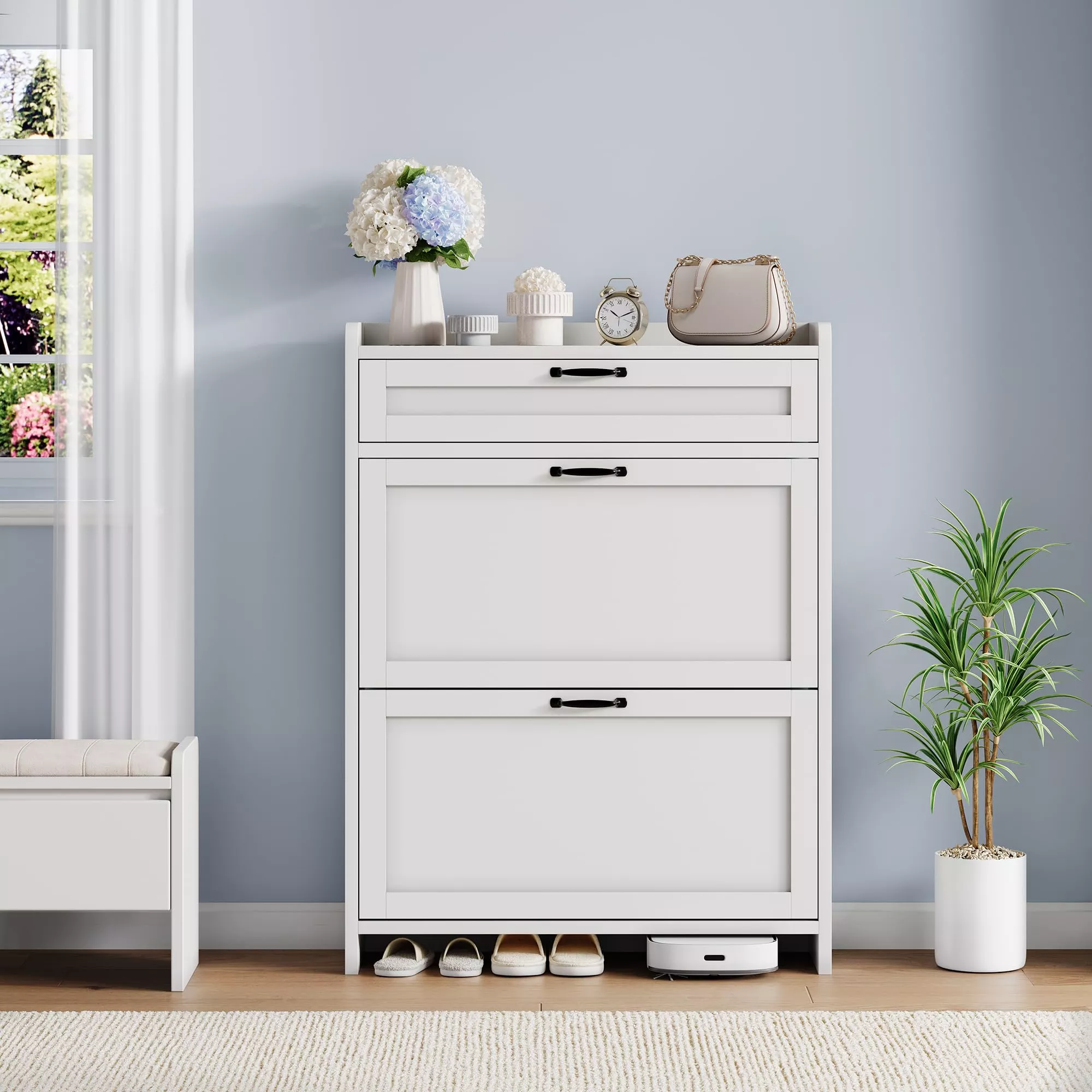 Shoe Cabinet with Flip Drawer – Space-Saving Storage for Home, White