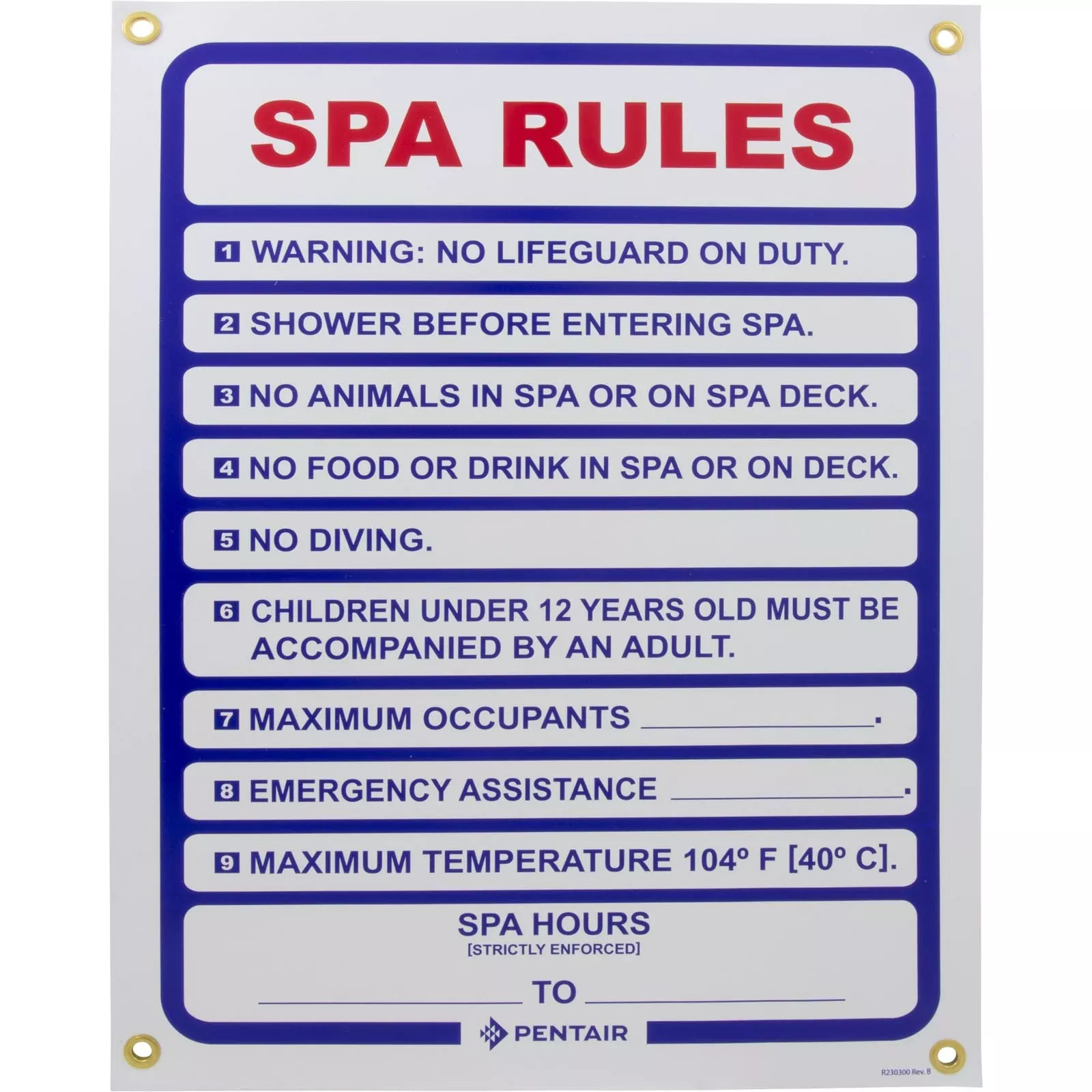 Sign Spa Rules 18" x 24" R230300