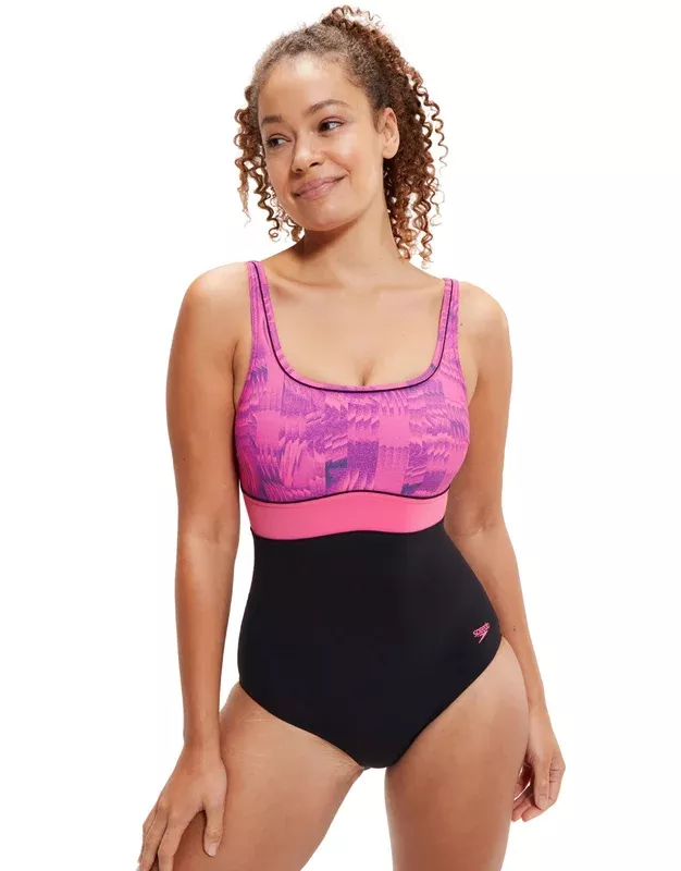 Speedo Shaping Contour Eclipse Printed Swimsuit – Black/Pink