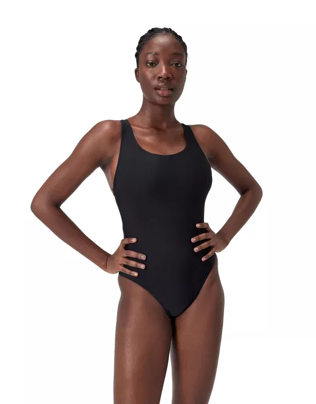 Speedo Solid Highneck Scoop Swimsuit – Black