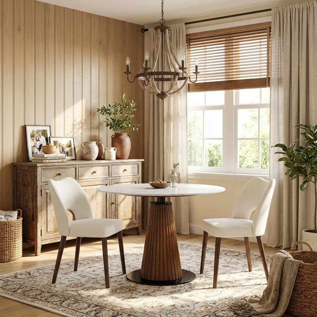 Wooden Dining Chairs Set of 2, Modern Fabric Upholstered Dining Room Chair Hollow Back Kitchen Chairs with Adjustable Foot Pads, Farmhouse Dinner Chair for Kitchen Dining Room, White