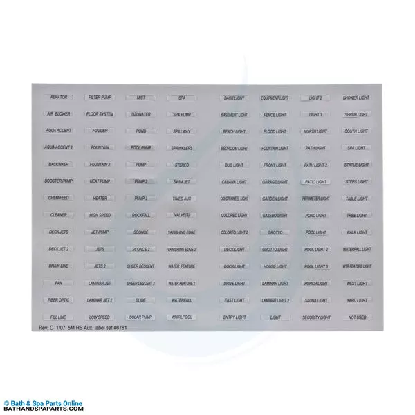 Zodiac Jandy AquaLink Aux Label All Button (6781+)