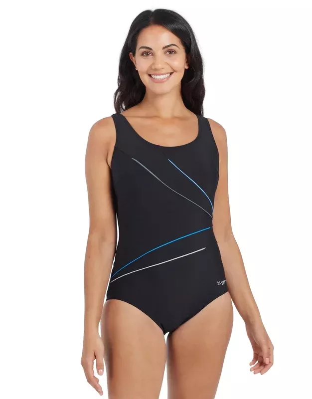 Zoggs Macmasters Scoopback Swimsuit – Black/Blue/Grey