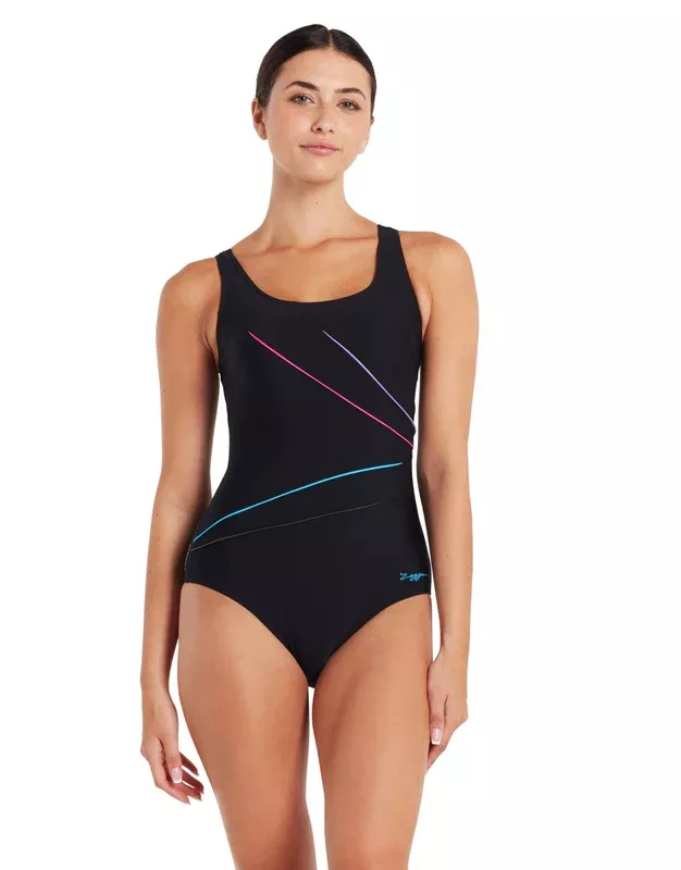 Zoggs Macmasters Scoopback Swimsuit – Black/Multicolour