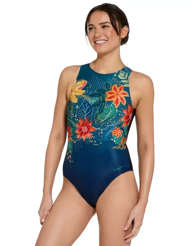 Zoggs Mandira Hi Front Swimsuit – Blue/Multi