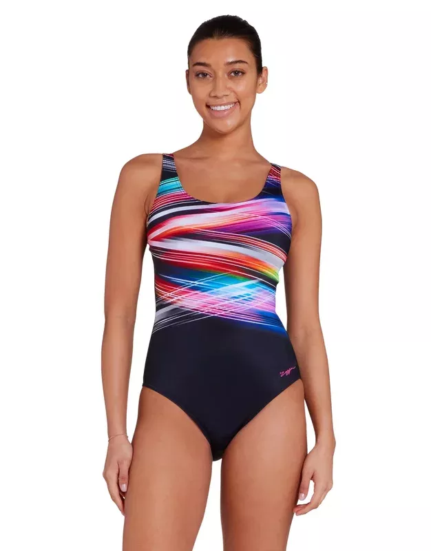 Zoggs Prism Geo Adjustable Scoopback Swimsuit – Black/Multi