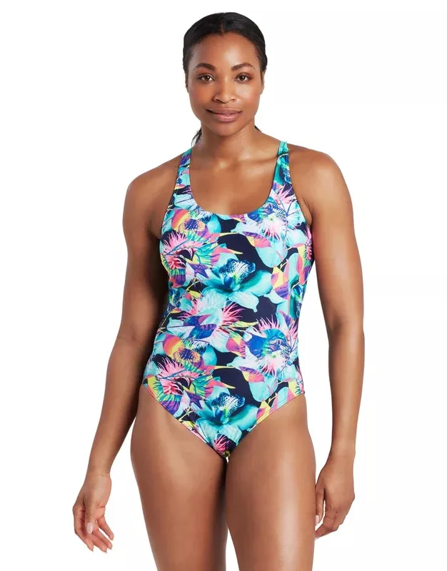 Zoggs Seaway Actionback Swimsuit – Black/Aqua Blues