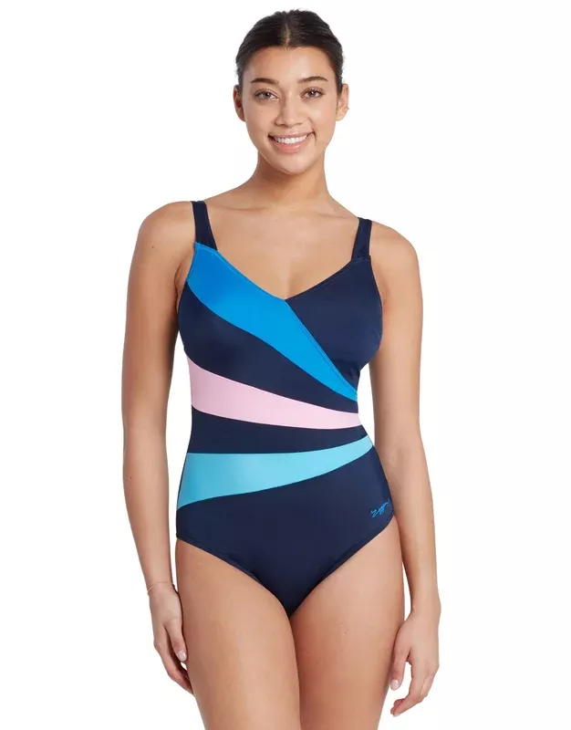 Zoggs Wrap Panel Classicback Swimsuit – Navy/Blue/Pink